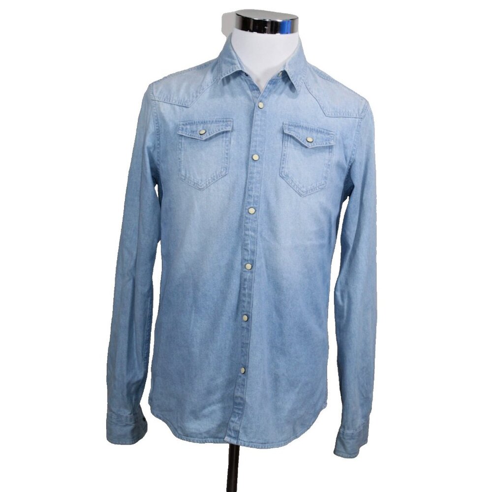 SCOTCH & SODA The Western Shirt Slim Fit Pearl Snaps Pockets Mens M Chambray